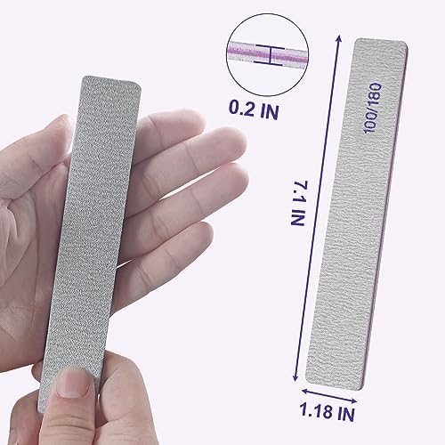 100/180 Grit Nail File (100 Pack), Emery Board Nail Files for Acrylic Nails and Natural Nails, Double Sided Emory Boards Professional Nail Filer Reusable Washable Manicure Square Gray