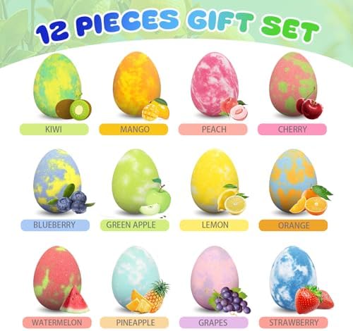 Bath Bombs for Kids with Surprise Toys Inside, 12 Pack Natural Dino Egg Bath Bombs with Dinosaur Suction Cup Toys, Bubble Bath Fizzers Ball Gift Set for Boys Girls Birthday, Summer Fun