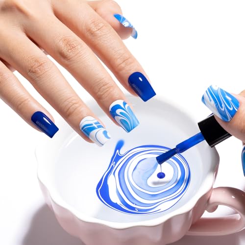GELLEN Blue Nail Polish, Bright Navy Royal Baby Ocean Cobalt Blue White 6 Colors Set, insta Air Dry Natural Traditional Regular Nail Polish for Acrylic Natural Nails Salon Home, Non UV Gel, Hema Free