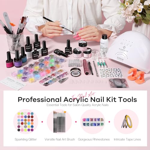 Acrylic Nail Kit with Everything: Professional Nail Kit Set for Beginners 48W Nail Lamp Complete Nail Supplies Salon