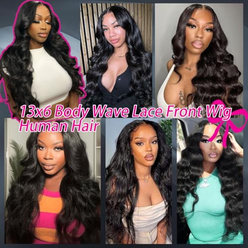 30 Inch Body Wave Lace Front Wigs Human Hair 220 Density Frontal Wigs Human Hair 13x6 Hd Lace Front Wigs Human Hair Pre Plucked Brazilian Virgin Hair Glueless Wig Body Wave Wig for Women Natural Black