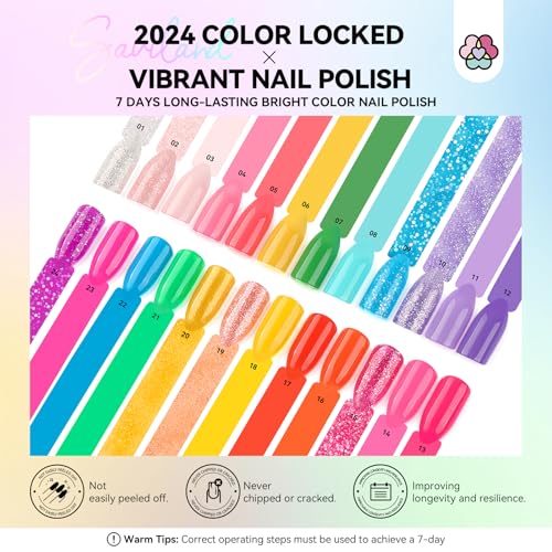 SAVILAND Nail Polish Set Quick-Dry: 24 Trendy Color Regular Nail Polish Kit Neon Glitter Finger Bulk Nail Polish Non Gel Plant-base Castor Oil Vitamin E Toe Nail Lacquer Home Set Women