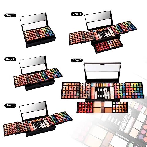 M 187 Colors Professional Makeup Palette - All-in-One Kit With Eye Shadows, Lipsticks, Mascara, Foundations, Blushes, Brow Pencils, Nail File - Makeup Gift Set for Women and Girls