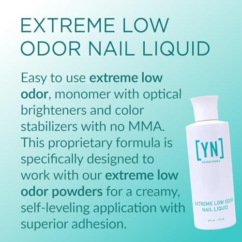 Young Nails Nail Liquid. Professional Grade High Quality Monomer. Use with Nail Powder for Acrylic Nails At Home. Low Odor, Mess + MMA Free, Non-Yellowing Nail Liquid