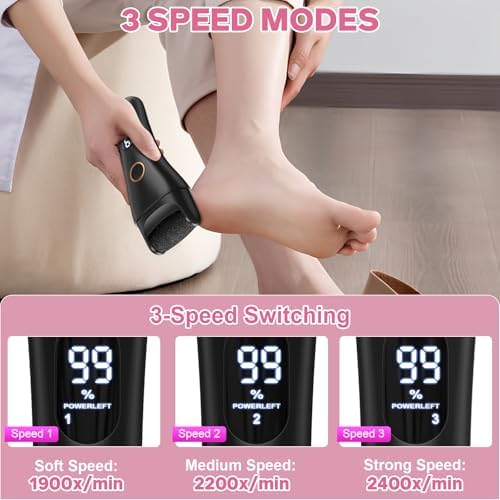 Electric Foot File - Callus Remover for Feet, Adjustable 3 Speed Foot Callus Remover with 16 in 1 Pedicure Tools Professional Foot Care, to Remove Dead Skin and Calluses Hard Skin Dry Cracks (Black)