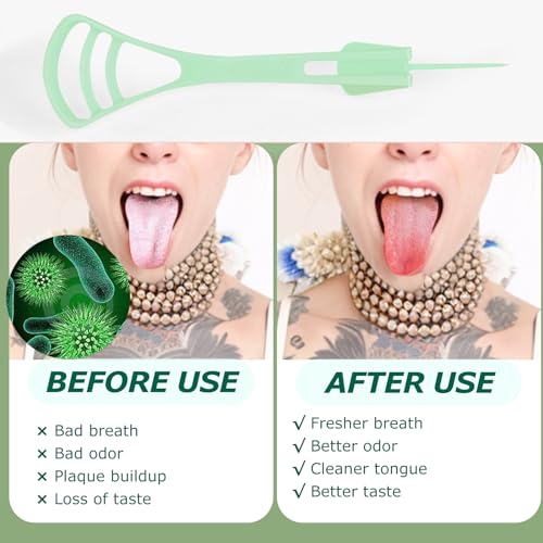 100 Counts Disposable Tongue Scraper with Dental Picks, Plastic Tongue Scrubber,BPA Free Tongue Cleaner Scrapers, Reduce Bad Breath and Fresh Breath(Green)