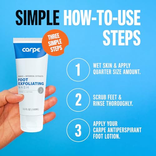 Carpe Exfoliating Foot Scrub - Odor Protection Feet Exfoliator Scrub & Foot Odor Eliminator for Feet - Improves Foot Antiperspirant Performance - Minty Fresh Foot Wash For Women & Men