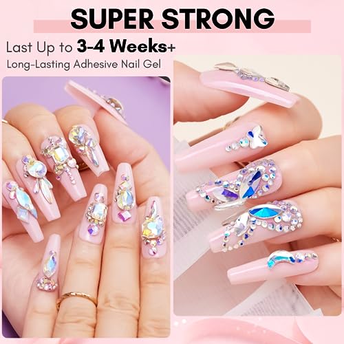 Makartt Nail Rhinestone Glue for Nails- 60ML Super Strong Gel Glue for Rhinestones, 3D Art Charm Decorations Bling Gem Bow Jewels Crystals Beads Diamonds Pearls, Beauty Gift, UV Lamp Need