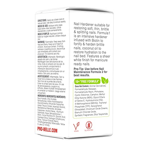 Probelle Nail Hardener Formula 1 - Repair Damaged Nails, Extra Strong Nail Growth Base Coat For Brittle Nails, Grows and Strengthens Soft, Weak Nails, Aids Splitting, Breaking, Peeling Nails