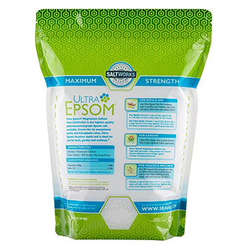 SaltWorks Ultra Epsom Bath Salt, Unscented, Medium Grain, 5 Pound Bag