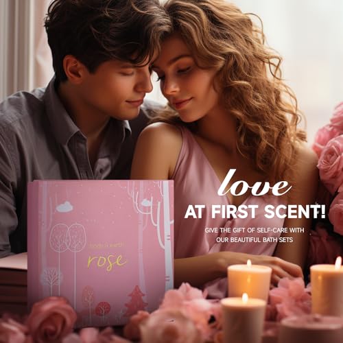BODY & EARTH Spa Gift Set for Women - Luxurious 5 Pcs Bath and Body Gift Sets with Rose Scent, Spa Gift Box, Bath Set Includes Body Wash, Body Butter, Body Lotion and More, Birthday Gifts for Women