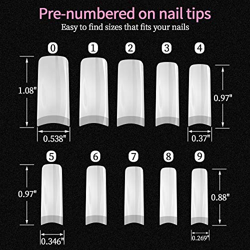 Acrylic Nail Tips 500pcs, French Fake Nails Natural False Nail Tips with Nail Clipper and Storage Case for Nail Art Salon and Home DIY (10 Sizes)