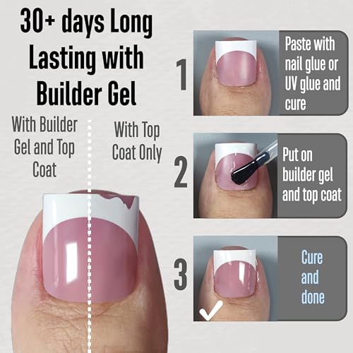 French Tip Toe Nail Tips Press on, Sharp Square Pre-Designed Soft Gel False Toenail Extension, BERRY PINK Pre-applied Tip Primer & Base Coat, Full Cover Acrylic for DIY x 15 Sizes 240 pcs