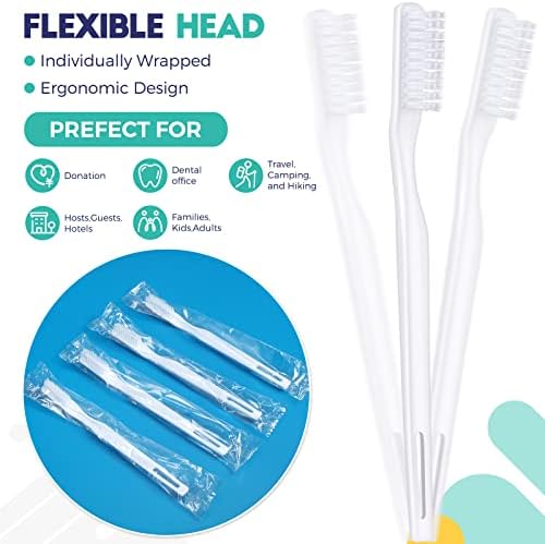 400 Pack Individually Wrapped Disposable Toothbrush Bulk Hard Bristle Adult Manual Tooth Brush Travel Toothbrushes Single Use Toothbrush for Homeless Women Men Hotels Guest Rooms, White