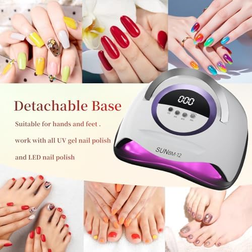 UV LED Nail Lamp with 72 Beads, 300W Nail Curing Lamps for Gel Polish with Automatic Sensor/4 Timer Setting,Led Nail Dryer, Professional Nail Art Drying Tools for Fingernail and Toenail.BM-12 PRO