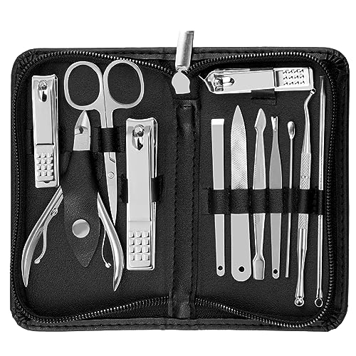 Tumkun Nail Kit, Manicure Kit, Nail Care Kit For Men, Manicure Pedicure Set, Nail Clippers Toenail Clippers Kit, Professional Manicure Kit Pedicure Kit, Black Travel Case, Set of 12.