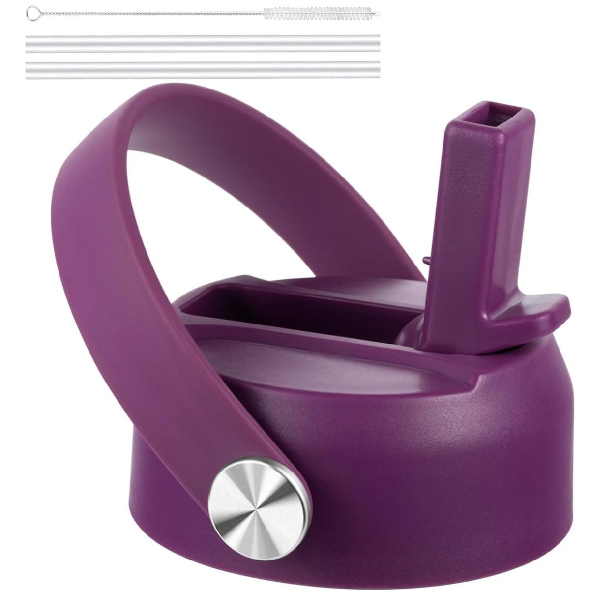 Straw Lid for Hydro Flask Wide Mouth Water Bottles, Top Lids with Straw Compatible with Hydro Flask 32 40 oz, Replacement Cap Wide Mouth Straws Flip Lid Flex Handle (Eggplant)