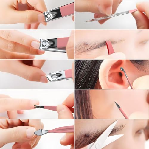 ZIZZON Manicure Set 18 in 1 Professional Pedicure Set Nail scissors Grooming Kit with Leather Travel Case Pink