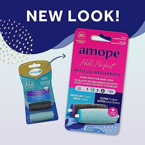 Amope Pedi Perfect Electric Callus Remover Foot File Roller Head Refills, with Diamond Crystals, Removes Hard & Dead Skin, Mixed Pack for Hard Skin, 1 Regular Coarse & 1 Ultra Coarse Refill – 2 Count