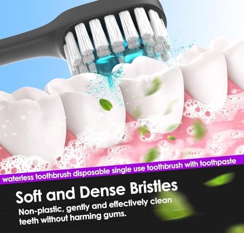 5 in 1 Disposable Toothbrushes with Toothpaste, Pre-Pasted Mint Toothpaste, 2 Mouthwash Beads, Floss, Pick, Tongue Scraper | Individually Wrapped Mini Toothbrush for On-The-Go Oral Care(24 Count)