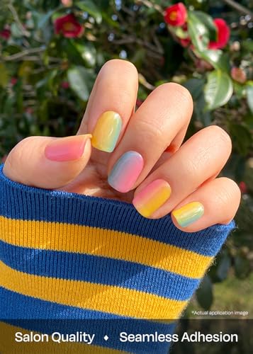 ohora Semi Cured Gel Nail Strips (N Pastel) - Yellow, Ombre, Works with Any UV/LED Lamps, Salon-Quality, Long Lasting, Easy to Apply & Remove - Includes 2 Prep Pads, Nail File & Wooden Stick