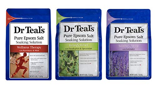 Dr. Teal's Pure Epsom Salt Soaking Solution Gift Set (3 Pack, 3lbs ea.) - Soothe & Sleep Lavender, Relax & Relief Eucalyptus with Spearmint, Wellness Therapy with Rosemary & Mint