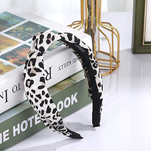 Funtopia Fashion Headbands for Women Girls, 10 Pcs Knotted Pearl Wide Top Knot Turban Hair Bands/ Hoops Vintage Velvet Leopard Print