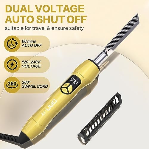 Electric Hot Comb Titanium Anti-Scald Straightening Comb for Wigs, Pressing Combs for Black Women Hair, Fast Heating Straightening and Styling for All Hair Types