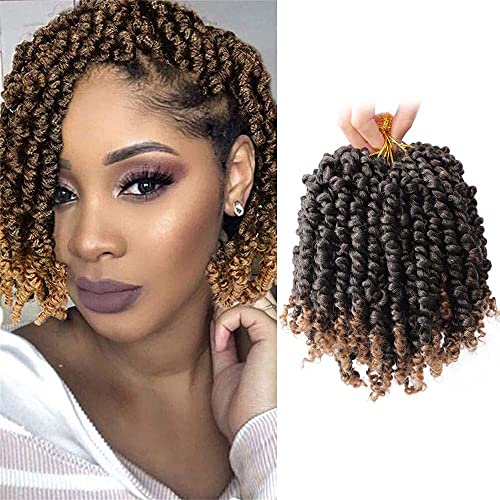 VIOLET Pre-twisted Passion Twist Crochet Hair 6 Inch 9 Packs Passion Twist Hair Pre Looped Ombre Blonde Short Passion Twist Hair Crochet Braids Hair Extensions（T27,6 Inch,9 Packs）