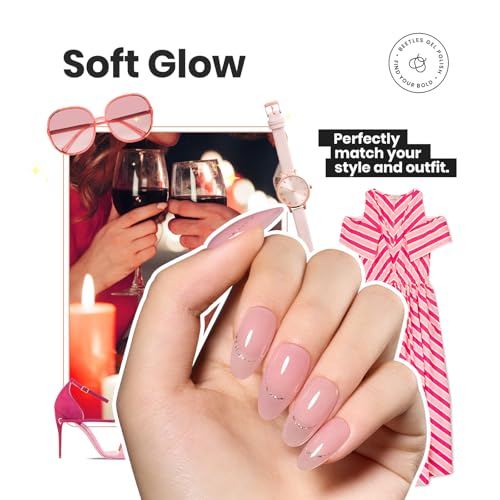 Beetles Jelly Nail Polish Set, 6 Colors Sheer Pink Nail Polish Long Lasting & Quick Dry Clear Jelly for Women, Pink Nail Strengthener Polish for Salon DIY Manicure Set