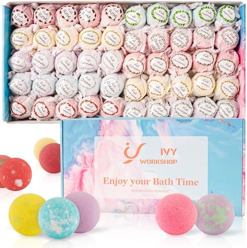 Bath Bombs for Women Gift Set, 50 Pcs Natural Organic Bubble Bathbombs with 10 Rich Scents, Handmade Bubble Bath Fizzy, for Bubble Bath Spa,Her/Him,Wife,Girlfriend,Mother Present Giving