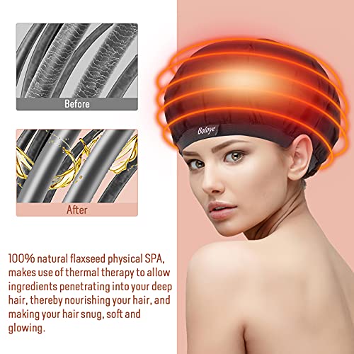 Flaxseed Deep Conditioning Heat Cap - Boloye Cordless 100% Safe Microwave Hot Cap for Natural Curly Textured Hair Care, Drying, Styling, Curling, Universal size (10 PCS One-time shower cap) (Black)