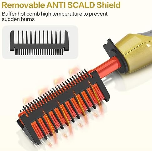 Electric Hot Comb Titanium Anti-Scald Straightening Comb for Wigs, Pressing Combs for Black Women Hair, Fast Heating Straightening and Styling for All Hair Types