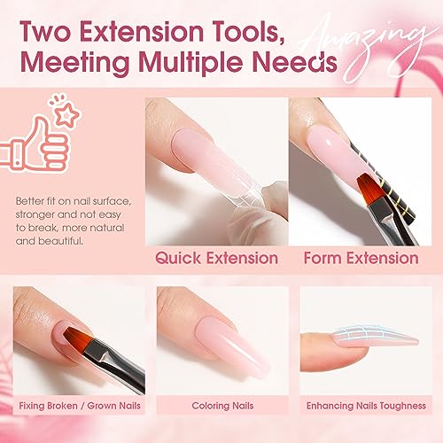 ROSALIND Poly Nail Gel Kit -20 Colors + 72Nail Art Accessories Kit, Nude Clear Poly Nail Gel Nail Kit Starter Kit with Big U V Lamp Slip Solution for Pink Nail Extensions Gel Dual Forms Nail Brush