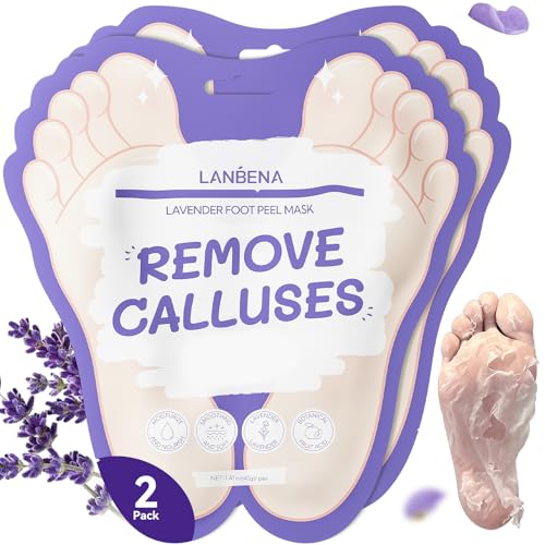 LANBENA Lavender Foot Peel Mask - Foot Peeling Mask for Removing Dry Dead Skin, Calluses & Repairing Rough Heels, for Baby Soft, Smooth Feet - (Lavender - 2 Pairs)