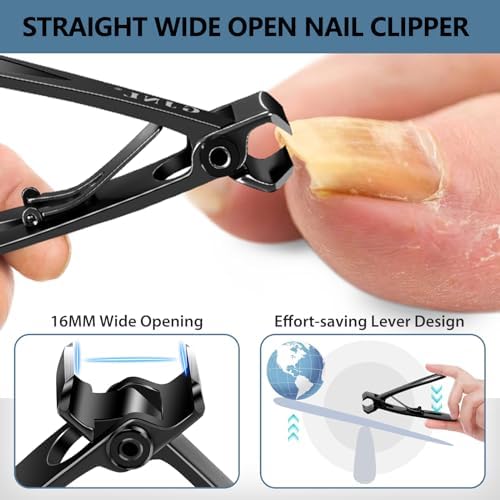 Toenail Clippers for Seniors Thick Nails - 17mm Wide Jaw Nail Clippers for Men, 37mm Heavy Duty Toe Nail Cutter, No Splash Nail Clippers w Catcher for Women