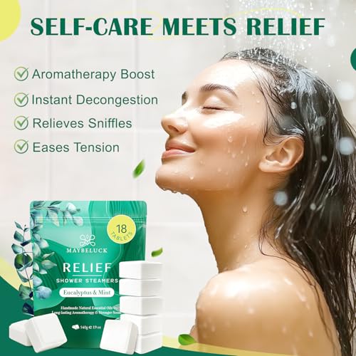Eucalyptus Mint Shower Steamers 18 Pack - Includes Opener for Easy Opening, Eucalyptus for Shower, Aromatherapy Birthday Gifts for Women & Men, Essential Oil Bombs for Home Spa & Self Care Relaxation