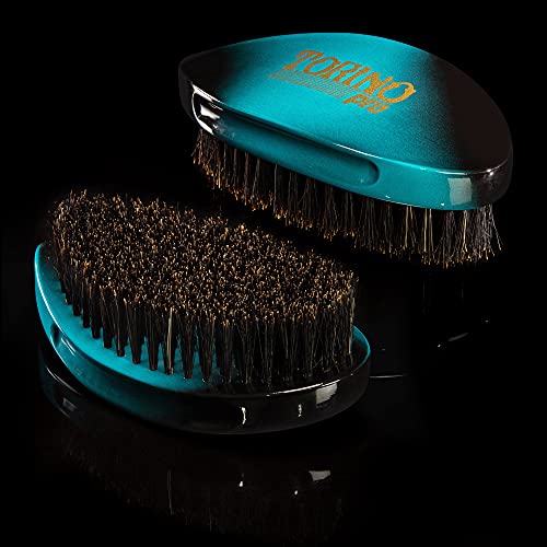 Torino Pro Curve Wave brush #156- Medium 100% Boar Bristle Curved 360 Wave Palm Brush - Great for laying down 360 waves and use before using wave cap or durag - Luxury wave brush for men 360