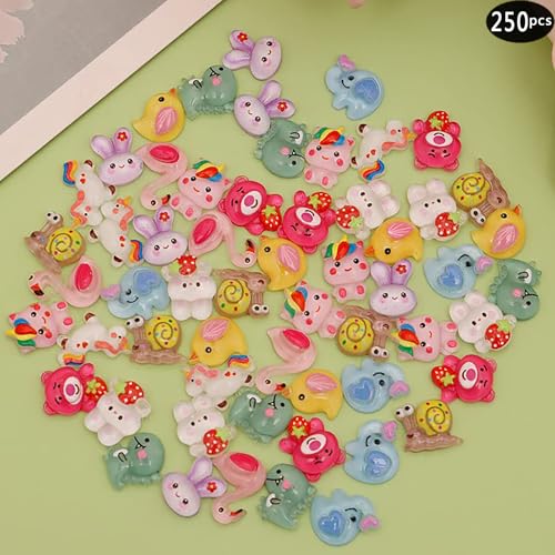 1 Pack of 250pcs Cute & Sweet 3D Nail Charms for Acrylic Nails, Perfect for Nail Art Decorations & DIY Accessories Crafts，Flower Bee Pineapple Bear Charms for Nail (#1-multi-color)