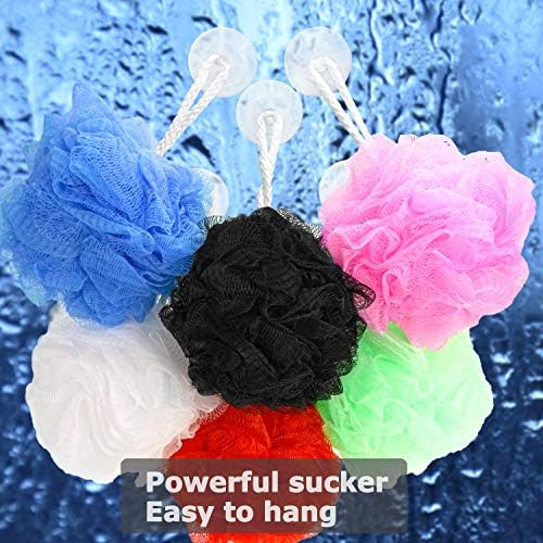 Star Brand Long Lasting Bath Sponge 6 Counts | 60g Heavy Bath Mesh Pouf with Suction Cup | Big Shower Sponge and Loofahs | Holding Up Bathing Exfoliator and Body Scrubber