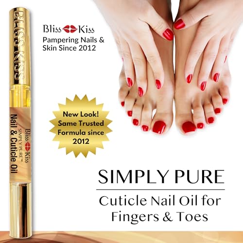 Bliss Kiss | 4 Vanilla Fragrance Nail Oil Cuticle Pens w/Vitamin E & Jojoba⏤Nail Strengthener Nail Growth Serum for Brittle Peeling Breaking Thin Nails