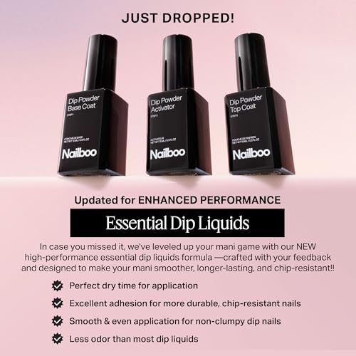 Nailboo Dip Powder Liquid Set, Top Coat, Base Coat & Activator, DIY At Home Manicure, No UV Lamp Needed, For Beginners & Professionals, 0.5 Fl Oz (3 Pack)
