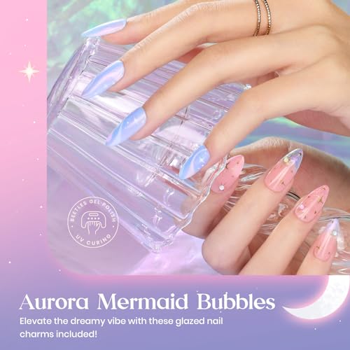 Beetles Blue Pink Gel Nail Polish Set, 6 Colors Pearl Gel Polish Baby Blue Shimmer Baby Pink Purple Mermaid, Nail Drawing Soak Off Uv Led Swirl Gel Polish Shell Thread Gift for Women