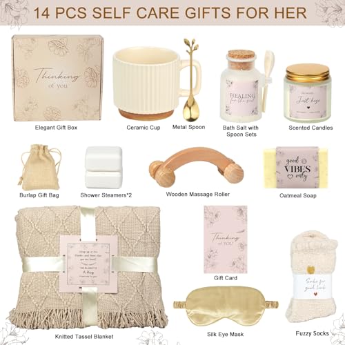 Thinking of You Gift Basket, Self Care Get Well Soon Birthday Gifts for Women, Relaxing Spa Gifts Basket Sick Care Package for Women, Relaxation Get Well Gift for Woman After Surgery, Sympathy Baskets