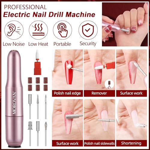 Morovan Dip Powder Nail Kit: Starter Kit 54pcs Nails Dipping Powder Set 18 Colors with Electric Nail Drill