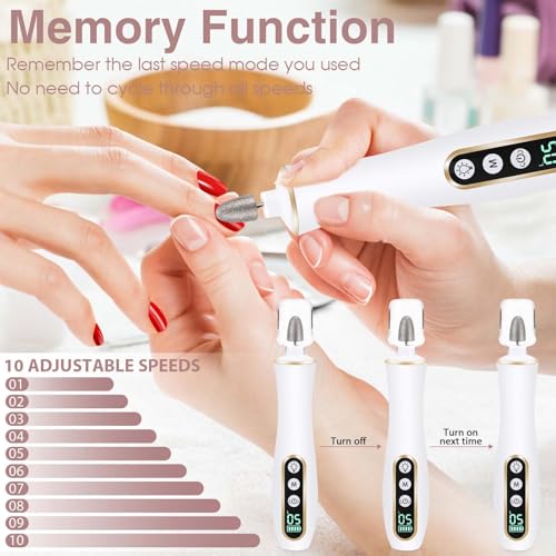 Professional Manicure Pedicure Kit, Cordless Electric Nail Drill with 360° LED light&10 Speeds, Rechargeable Pedicure Tools for feet, Hand Foot Care Nail Drill for Thick Nail Toenail Cuticle Women Men