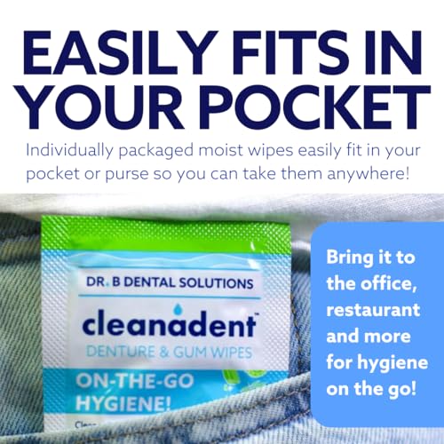 Dr. B Dental Solutions Cleanadent Wipes - Convenient Denture Cleaning Wipes, Refreshes Gums, No Artificial Colors/Flavors - 30 Pack
