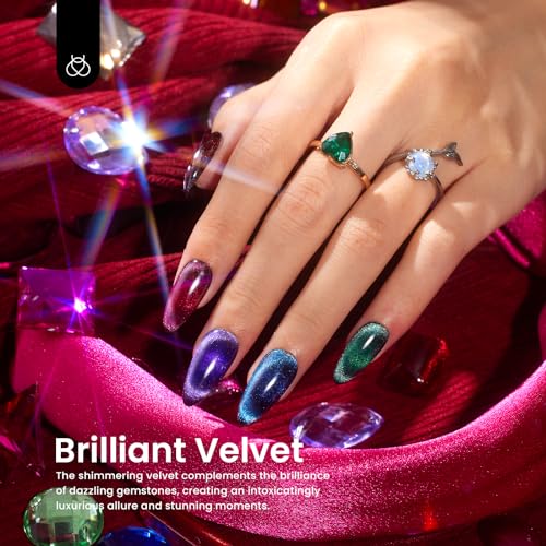 Beetles Cat Eye Gel Nail Polish Set, 6 Colors Glitter Red Pink Shiny Brown Burgundy Purple Blue Green Magnetic Effect Sparkle Stunning Nail Gel Polish Kit Soak Off UV Manicure Gifts for Women