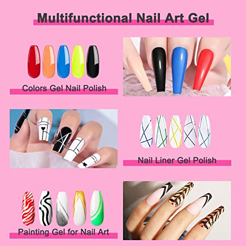 Nail Art Polish Set Gel Liner Kit For Nail Design Polish Paint For Nail 12 Colors Black White Gel Nail Polish Soak off Curing Requires 8ml with Thin Nail Art Brush