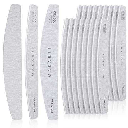Makartt Nail File, 100/180 Grit 20 Pcs Nail Files for Natural Nails, Professional Strong Emery Boards for Nails Doubled Sides Washable Fingernail Files Manicure Tool Set